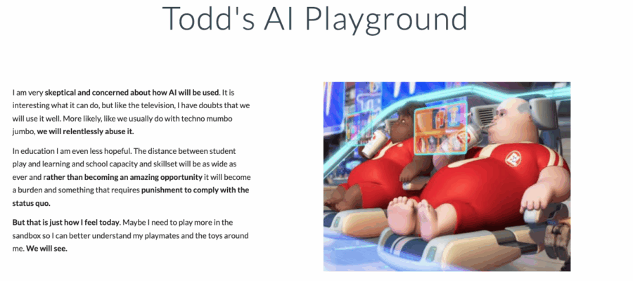 webpage screenshot with Todd's AI Playground on it.